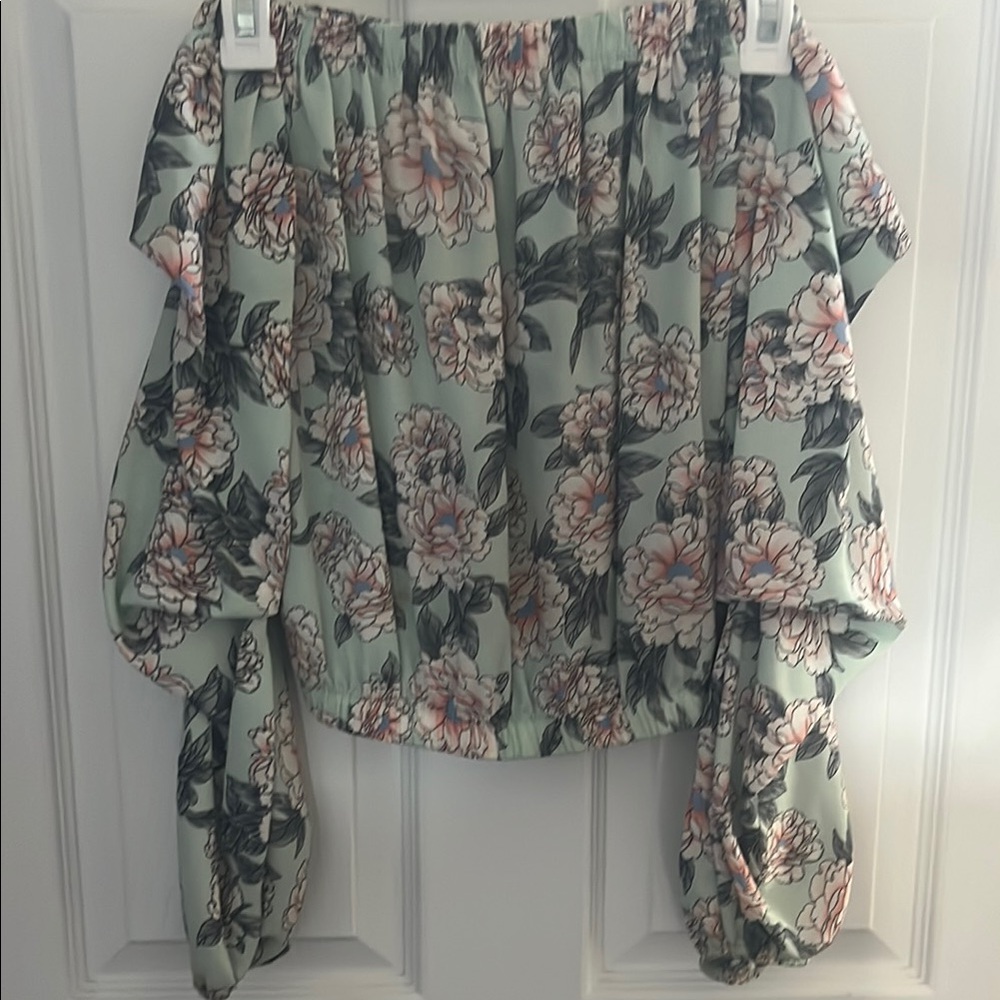 Charlotte Russe Pink and Orange Floral Blouse with Bishop Sleeves